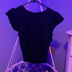 dressy preppy flowy arm black top